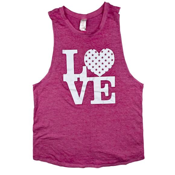 No Boundaries Junior Medium 7/9 Pink LOVE Heart Print Tank Top Work Out Gym Top - Picture 1 of 6